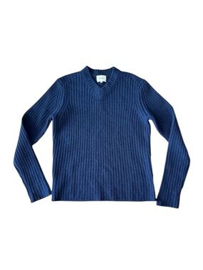 Demylee Lad Cashmere Sweater Navy Blue V Neck Long Sleeve Pullover